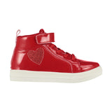 A DEE RED HIGH TOP TRAINERS