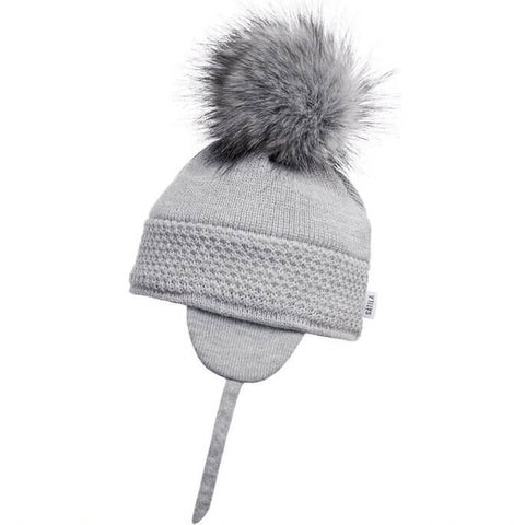 Satila of Sweden Grey Fur Pom-Pom Hat