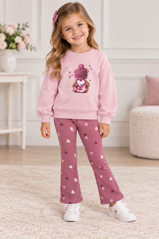 Mayoral Purple Heart Print Flared Legging Set