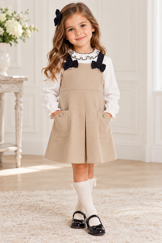 Mayoral Beige & Ivory Girls Pinafore Set