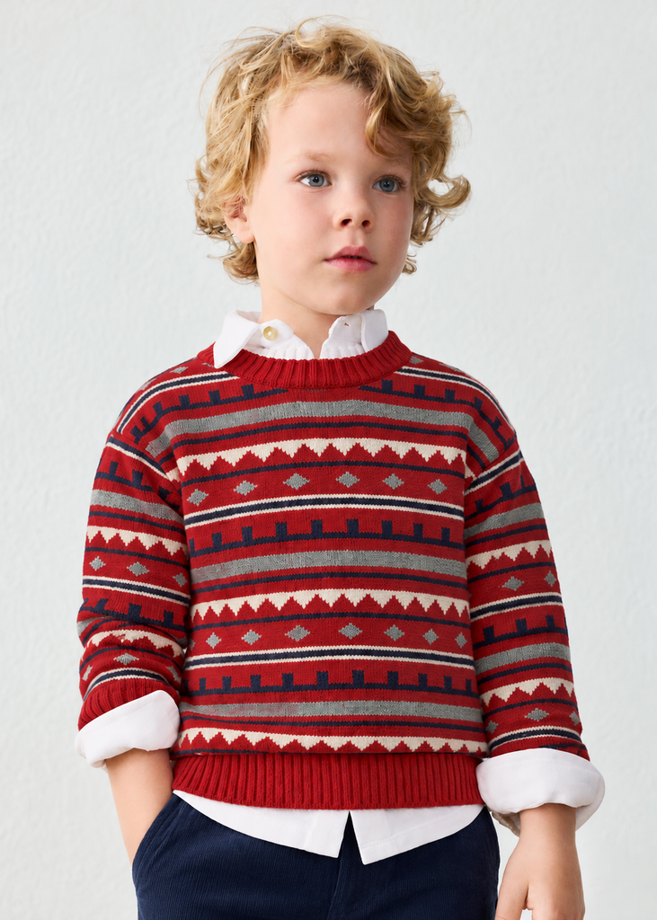 Mayoral Boys Red & Grey Striped Sweater