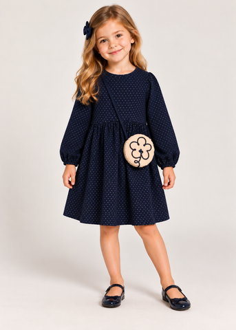 Mayoral Navy & Gold Dress & Bag Set