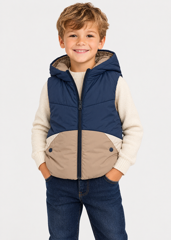 Mayoral Boys Navy & Beige Reversible Gilet