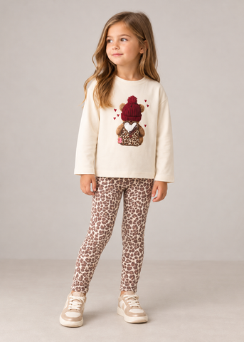 Mayoral Girls’ Beige Teddy & Leopard Print Leggings Set