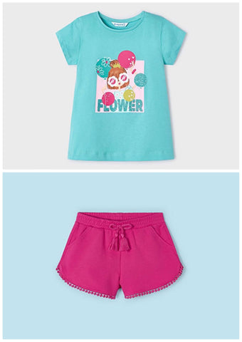 Mayoral Aqua & Pink Shorts Set