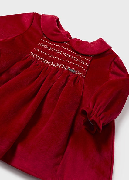 Mayoral Red Velvet Smocked Dress - 2804  Cherubs
