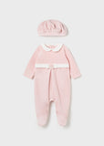 Mayoral Pink Velour Babygrow & Hat Set