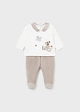 Mayoral Ivory & Beige Velour Babygrow Set