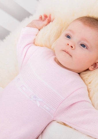 Dandelion Satin Bow Pink Knitted Onesie