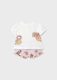 Mayoral Pink & White Teddy Bear Shorts Set