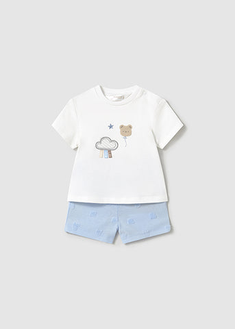 Mayoral White & Blue Teddy Shorts Set