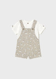 Mayoral Beige Dinosaur Short Dungaree Set