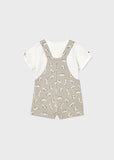 Mayoral Beige Dinosaur Short Dungaree Set