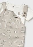 Mayoral Beige Dinosaur Short Dungaree Set