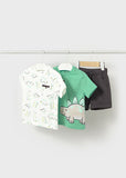 Mayoral 3 Piece Green Dinosaur Shorts Set