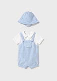 Mayoral Blue Dungaree Romper & Hat Set