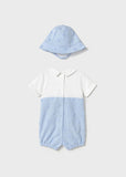 Mayoral Blue Dungaree Romper & Hat Set