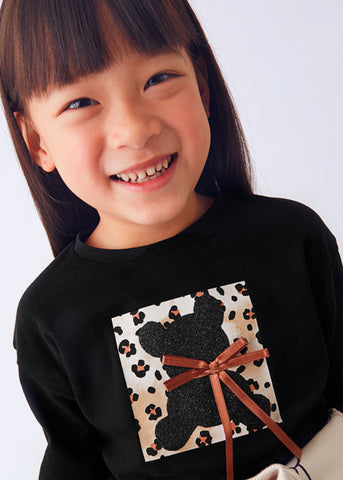 Mayoral Girls Black Teddy Print Top