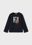 Mayoral Girls Black Teddy Print Top