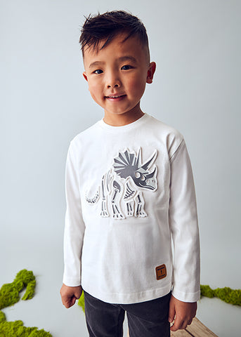 Mayoral Ivory Embossed Dinosaur Top