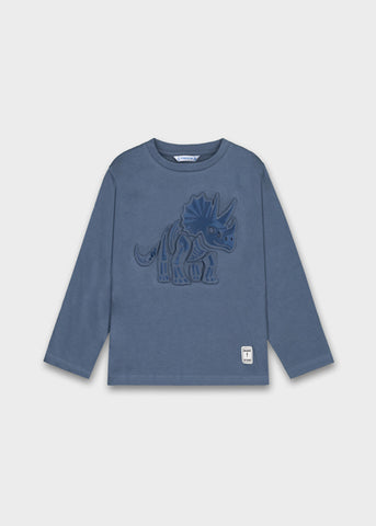 Mayoral Blue Embossed Dinosaur Top