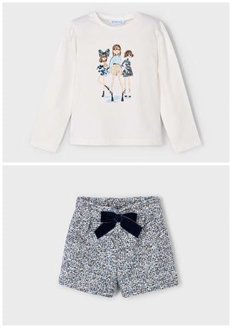 Mayoral Ivory & Blue Girls Shorts Set