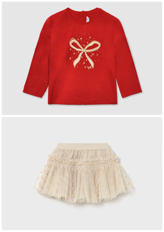 Mayoral Girls Red & Beige Tulle Skirt Set