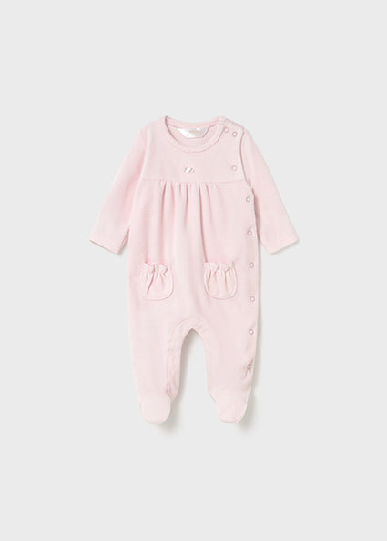Mayoral Baby Girls Pink Velour Babygrow
