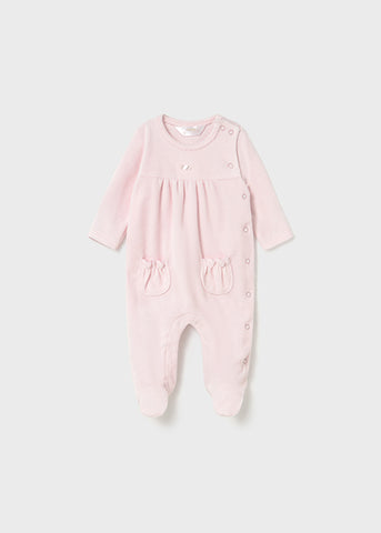 Mayoral Baby Girls Pink Velour Babygrow