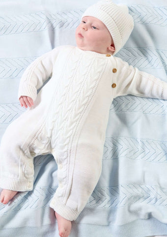 Dandelion White Knitted All-in-One & Hat Set