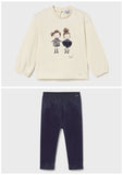 Mayoral Beige & Navy Girl Print Leggings Set