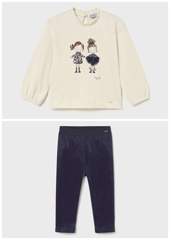 Mayoral Beige & Navy Girl Print Leggings Set
