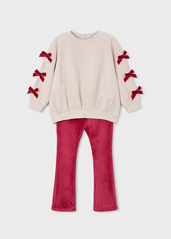Mayoral Beige & Red Bow Leggings Set
