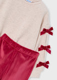 Mayoral Beige & Red Bow Leggings Set
