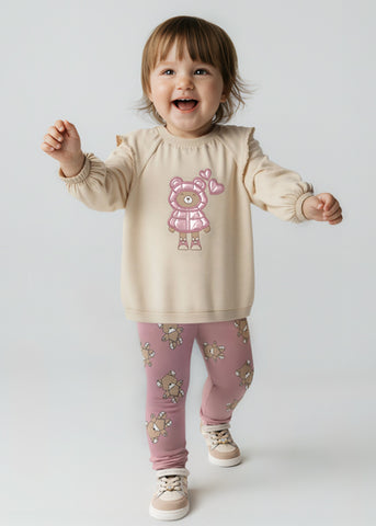 Mayoral Beige & Pink Teddy Leggings Set