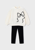 Mayoral Ivory & Black Sequinned Bow Leggings Set
