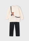 Mayoral Girls Ivory & Black Teddy Leggings Set