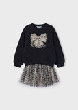 Mayoral Black & Beige Leopard Print Skirt Set