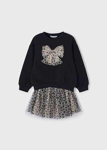Mayoral Black & Beige Leopard Print Skirt Set