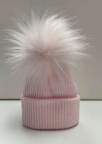 Kinder Pink Baby Girls Faux Fur Pom Pom Hat