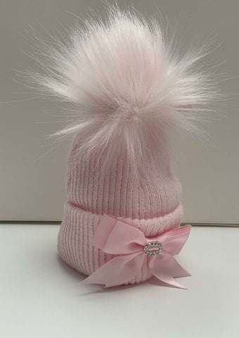 Kinder Pink Diamanté Knit Hat