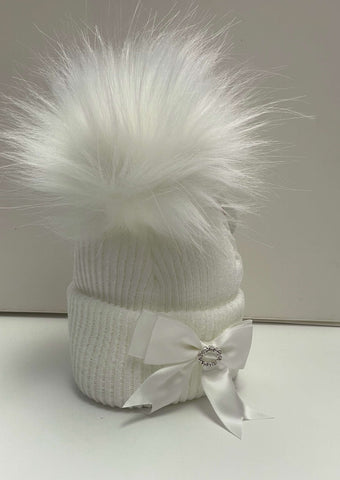 Kinder White Diamanté Bow Hat