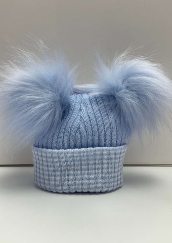 Kinder Blue Striped Double Faux Fur Hat