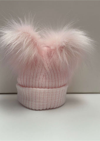 Kinder Pink Striped Double Faux Fur Hat