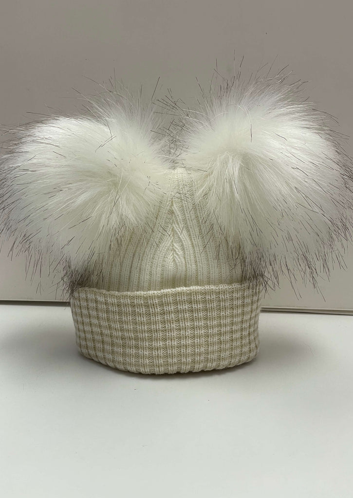 Kinder Ivory & Beige Double Faux Fur Hat