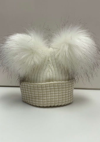 Kinder Ivory & Beige Double Faux Fur Hat