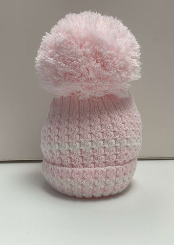 Kinder Pink Stripe Trim Large Pom Pom Hat