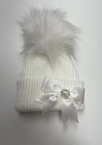 Kinder White Diamanté Bow Hat