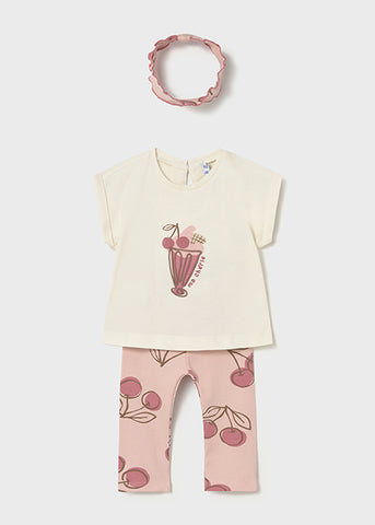 Mayoral Pink & Beige Cherry Print Leggings Set