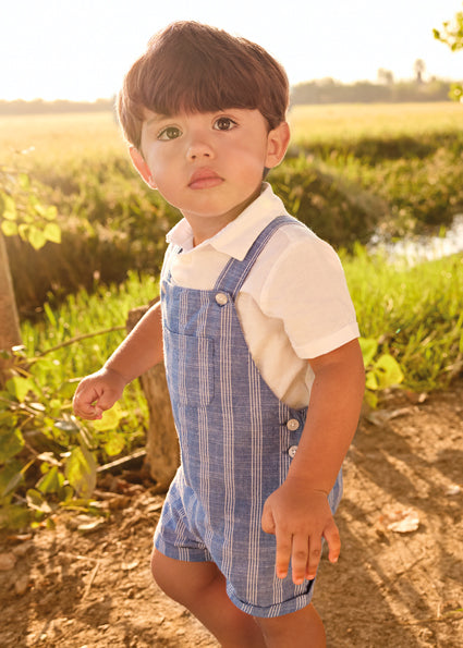 Mayoral Blue & White Striped Short Dungarees